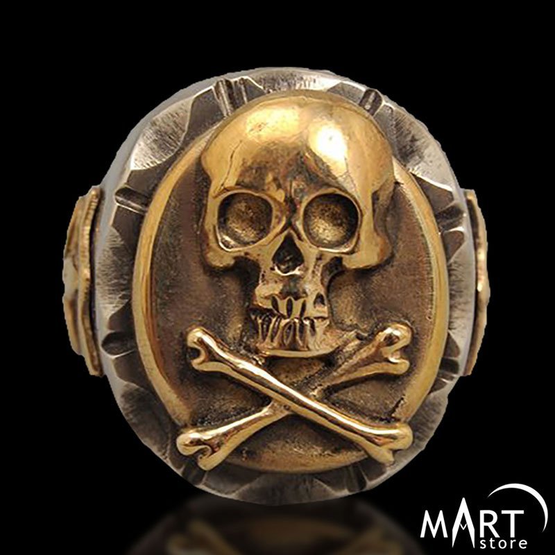 Masonic Skull ring - Skull and Crossbones ring Fleur de Lis